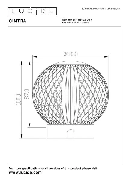 Lucide CINTRA - Lampe de table Rechargeable - Batterie/Piles - Ø 9 cm - LED 3 StepDim - 1x1,5W 3000K - Transparent - technique